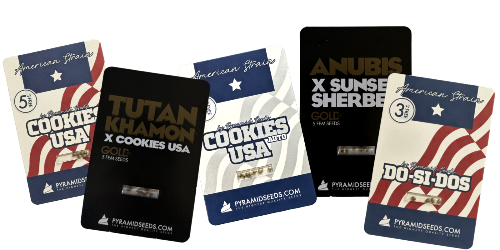 Συσκευασίες σπόρων Cookies από τις Pyramid Seeds με υψηλό THC και αρώματα επιδόρπια